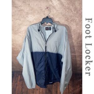 FOOTLOCKER~Mens Size XXL~Windbreaker Hooded Full Zip Jacket Blue & Gray~EUC